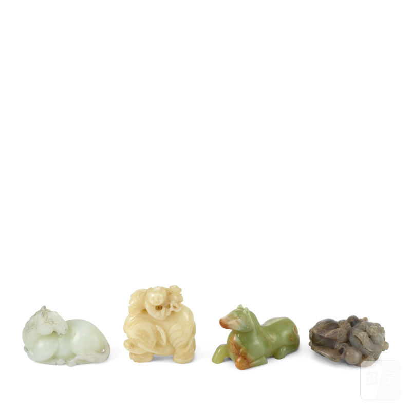 二十世紀 各色玉石雕瑞獸擺飾四件 | FOUR JADE AND HARDSTONE CARVINGS OF ANIMALS